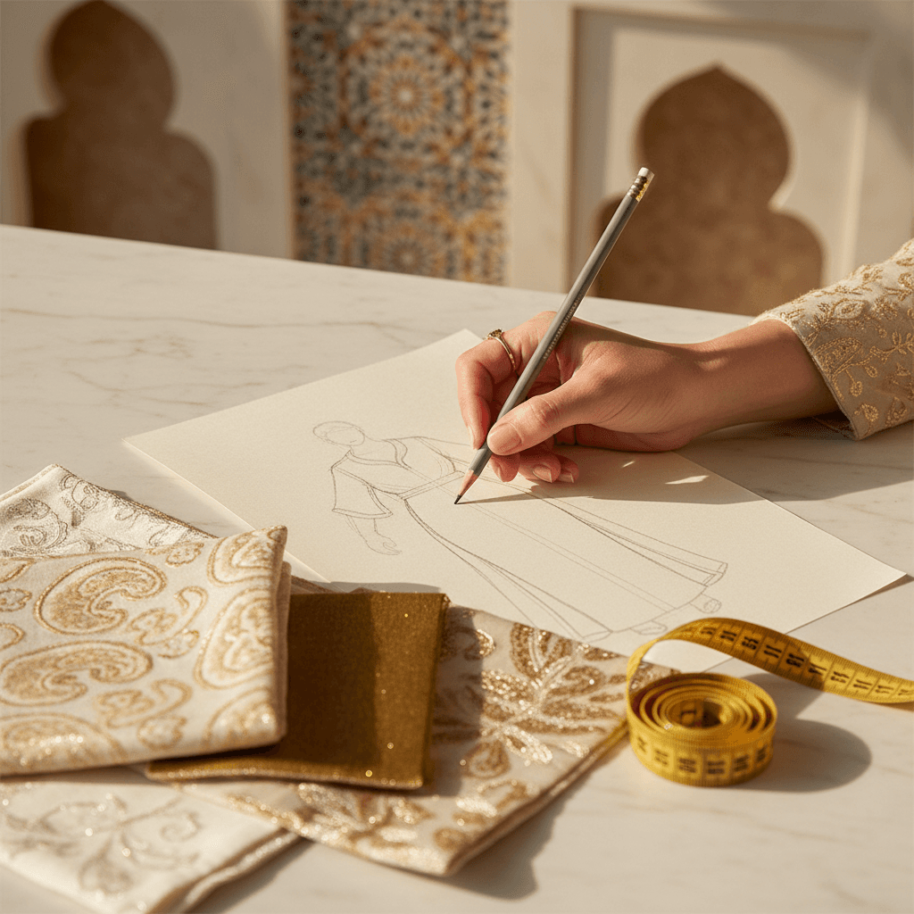 Designer sketching a custom caftan design
