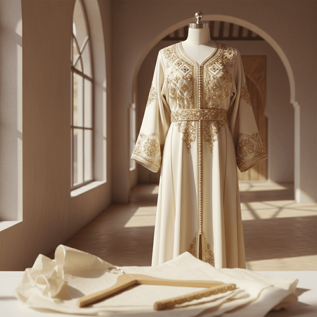 Finished custom caftan ready for delivery