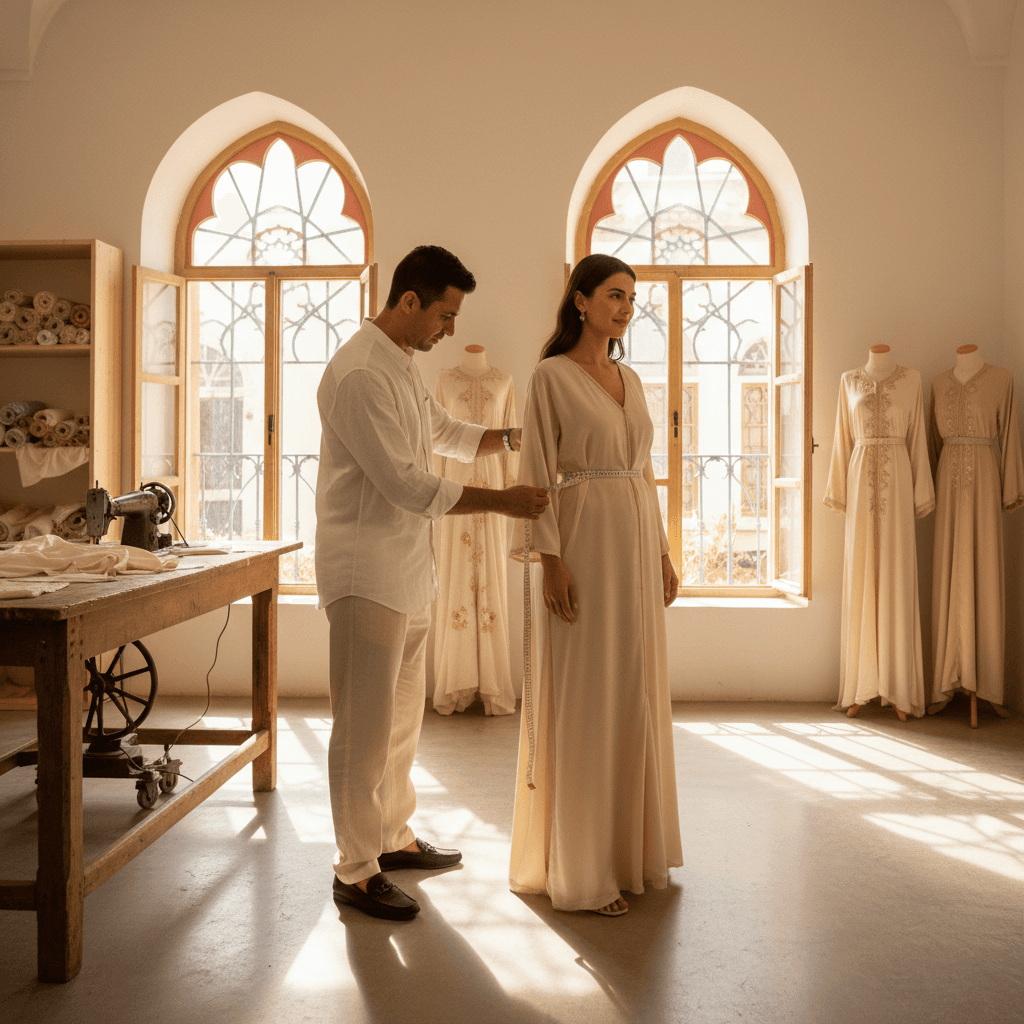 Custom fitting consultation for bespoke caftan