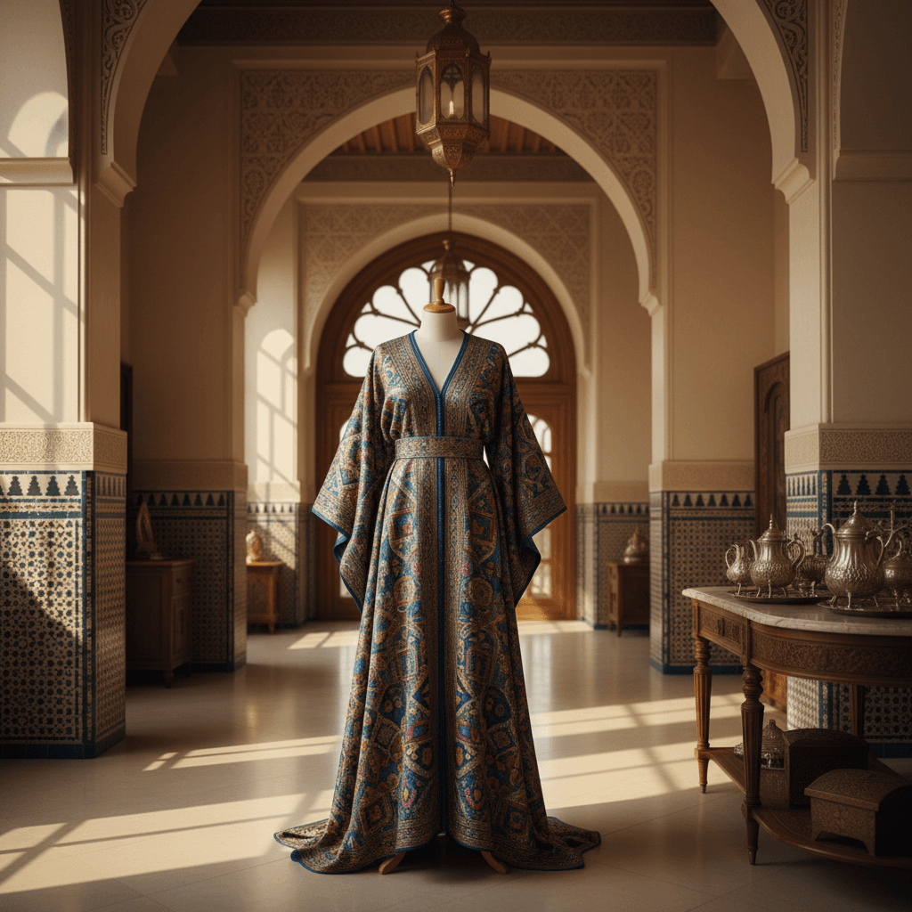Traditional Moroccan caftan on display