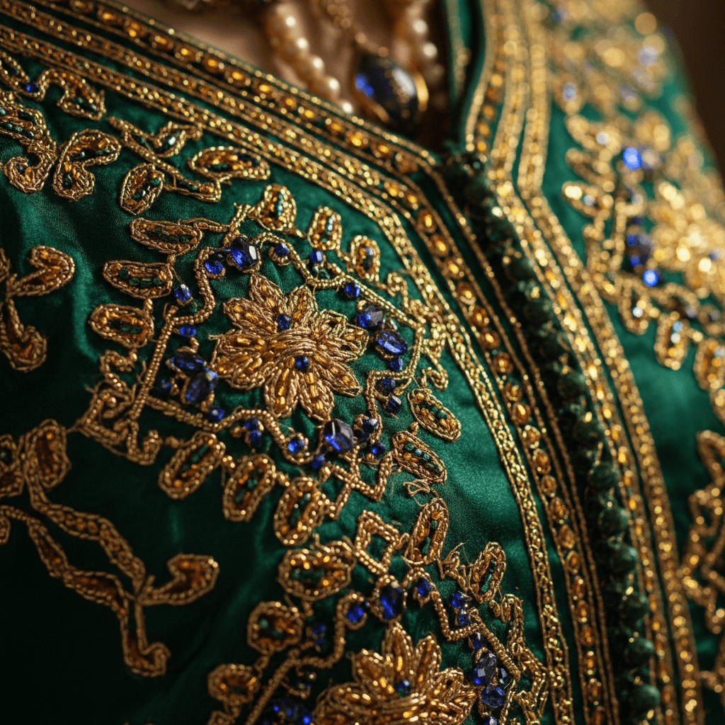 Hand-embroidered Moroccan caftan detail