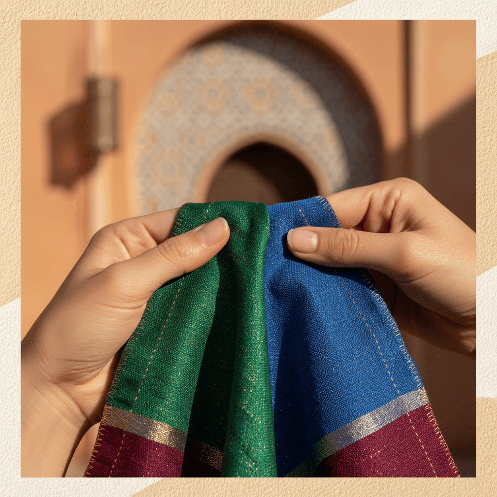 Premium Moroccan silk fabric detail