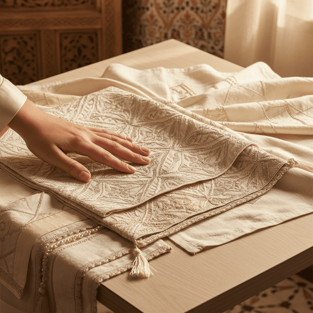 Premium fabric swatches for caftan selection